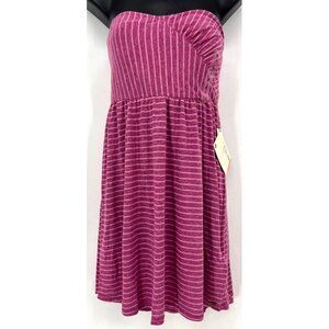 Roxy Women Dress Size Medium Purple Striped Strapless Zip Smocked Stretch Shift